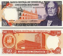 VENEZUELA - PICK 072 - 50 BOLIVARES - 1990