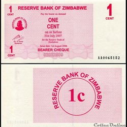 ZIMBABWE - PICK 033a - 1 Cent - 2006