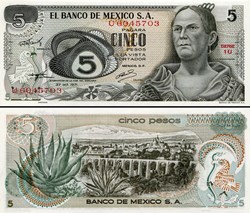 MEXIQUE - PICK 062- Série 1U - 5 PESOS - 1971