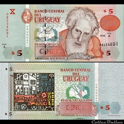 URUGUAY - PICK 080 - 5 PESOS URUGUAYOS - 1998