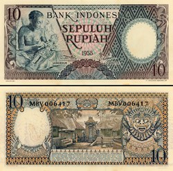 INDONÉSIE - PICK 056 - 10 ROUPIES - 1958