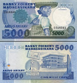 MADAGASCAR - PICK 069a - 5000 ARIARY - 1983