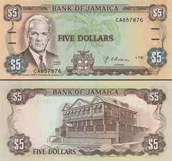 JAMAÏQUE - PICK 70 d1 - 5 DOLLARS - 1991