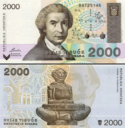 CROATIE - PICK 23a - 2000 DINARA - 1992