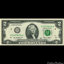 D- Cleveland District - 2$ Federal Reserve Notes - Small Size 2009 Series