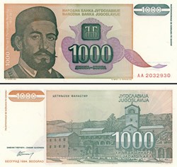 YOUGOSLAVIE - PICK 140a - 1 000 DINARA - 1994