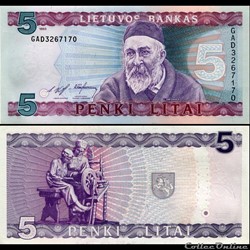 LITUANIE - PICK 55 a - 5 LITAI - 1993