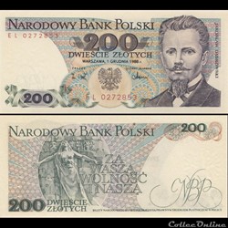 POLOGNE - PICK 144 C 2 - 200 ZLOTYCH - 1988