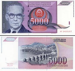 YOUGOSLAVIE - PICK 111a - 5000 DINARA - 1991