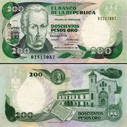 COLOMBIE - PICK 429 d 5 - 200 PESOS DE ORO COLOMBIEN - 1989