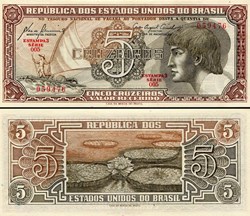 BRÉSIL - PICK 166a - 5 CRUZEIROS - 1961