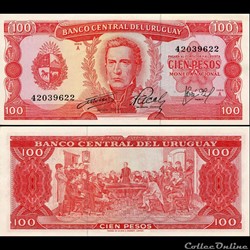 URUGUAY - PICK 047 a9 - 100 PESOS - 1967