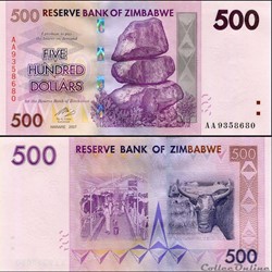 ZIMBABWE - PICK 070a - 500 Dollars - 2007