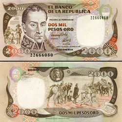 COLOMBIE - PICK 433 A a1 - 2000 PESOS DE ORO COLOMBIEN - 1992