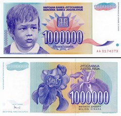 YOUGOSLAVIE - PICK 120a - 1 000 000 DINARA - 1993