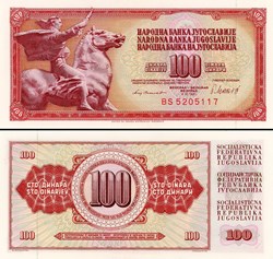 YOUGOSLAVIE - PICK 090b - 100 DINARA - 1981
