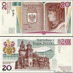 POLOGNE - PICK 188 - 20 ZLOTYCH - 2015