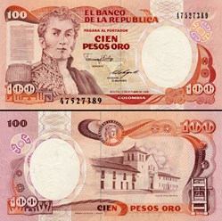 COLOMBIE - PICK 426 c4 - 100 PESOS DE ORO COLOMBIEN - 1988