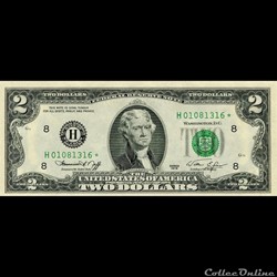 H- Saint-Louis District - 2$ Federal Reserve Notes - Small Size 1976 Series