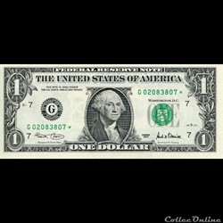 G- 1$ Federal Reserve Notes - Small Size 2001 Series