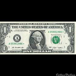 A- 1$ Federal Reserve Notes - Small Size 2009 Series