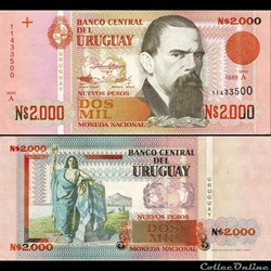 URUGUAY - PICK 068 - 2000 NUEVOS PESOS URUGUAYOS - 1989
