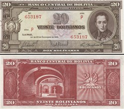 BOLIVIE - PICK 140 A 6 - 20 PESOS BOLIVIANOS - 1945