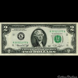 K- Dallas District - 2$ Federal Reserve Notes - Small Size 1976 Series