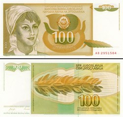 YOUGOSLAVIE - PICK 105a - 100 DINARA - 1990