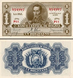 BOLIVIE - PICK 128 a 8 - 1 BOLIVIANO - 1928