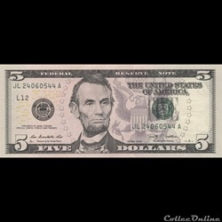 5$ Federal Reserve Notes - Small Size 2009 Series