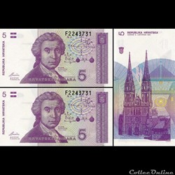 CROATIE - PICK 17a - 5 DINARA - 1991