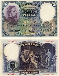 ESPAGNE - PICK 082 - 50 PESETAS - 1931