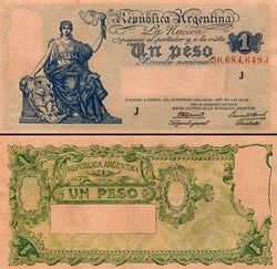 ARGENTINE - PICK 251 c  - 1 PESO - 1944