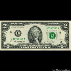L- San-Francisco District - 2$ Federal Reserve Notes - Small Size 2013 Series