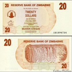 ZIMBABWE - PICK 040a - 20 Dollars - 2006