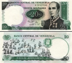 VENEZUELA - PICK 071 - 20 BOLIVARES - 1987