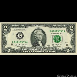 K- Dallas District - 2$ Federal Reserve Notes - Small Size 2013 Series