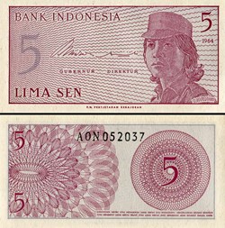 INDONÉSIE - PICK 091a - 5 SEN - 1964