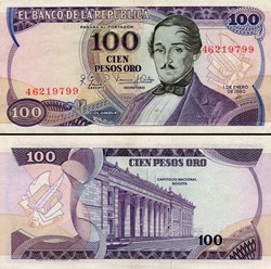 COLOMBIE - PICK 418 b - 100 PESOS DE ORO COLOMBIEN - 1980
