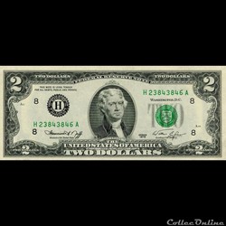 H- Saint-Louis District - 2$ Federal Reserve Notes - Small Size 1976 Series