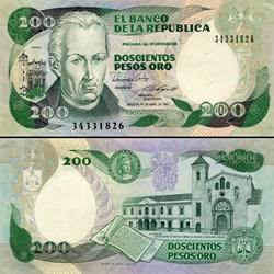 COLOMBIE - PICK 429 d 1 - 200 PESOS DE ORO COLOMBIEN - 1987