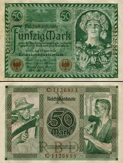 ALLEMAGNE - PICK 068 - 50 MARK - 1920