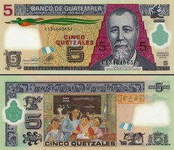 GUATEMALA - PICK 122d - 5 QUETZALES GUATÉMALTÈQUES