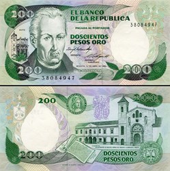 COLOMBIE - PICK 429 b 2 - 200 PESOS DE ORO COLOMBIEN - 1985