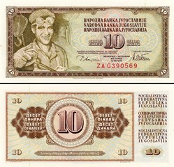 YOUGOSLAVIE - PICK 087ar - 10 DINARA - 1978