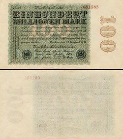 ALLEMAGNE - PICK 170 d1 - 100 000 000 MARK - 1923