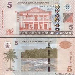 SURINAME - PICK 162 a - 5 DOLLARS 2010