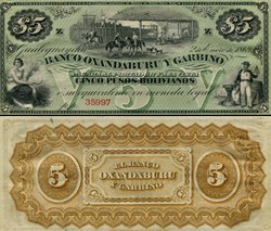 ARGENTINE - PICK S 1783 - 5 PESOS BOLIVIANOS - 1869