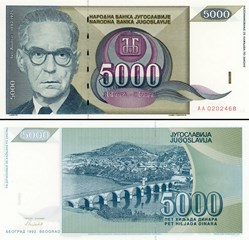 YOUGOSLAVIE - PICK 115a - 5000 DINARA - 1992